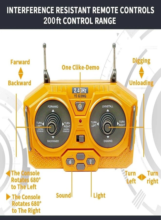 JOYJAY RC Excavator/Bulldozer 1/20 Scale 2.4GHz 11CH RC Construction Truck Engineering Vehicles Educational Toys for Kids with Light Music - Multicolor - Image 3